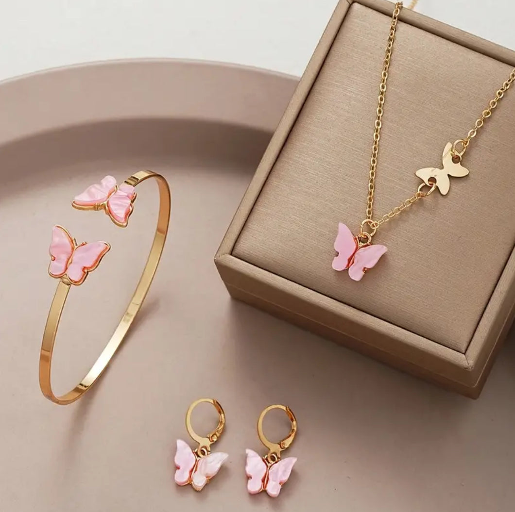 Ensemble bijoux enfants - Papillon rose